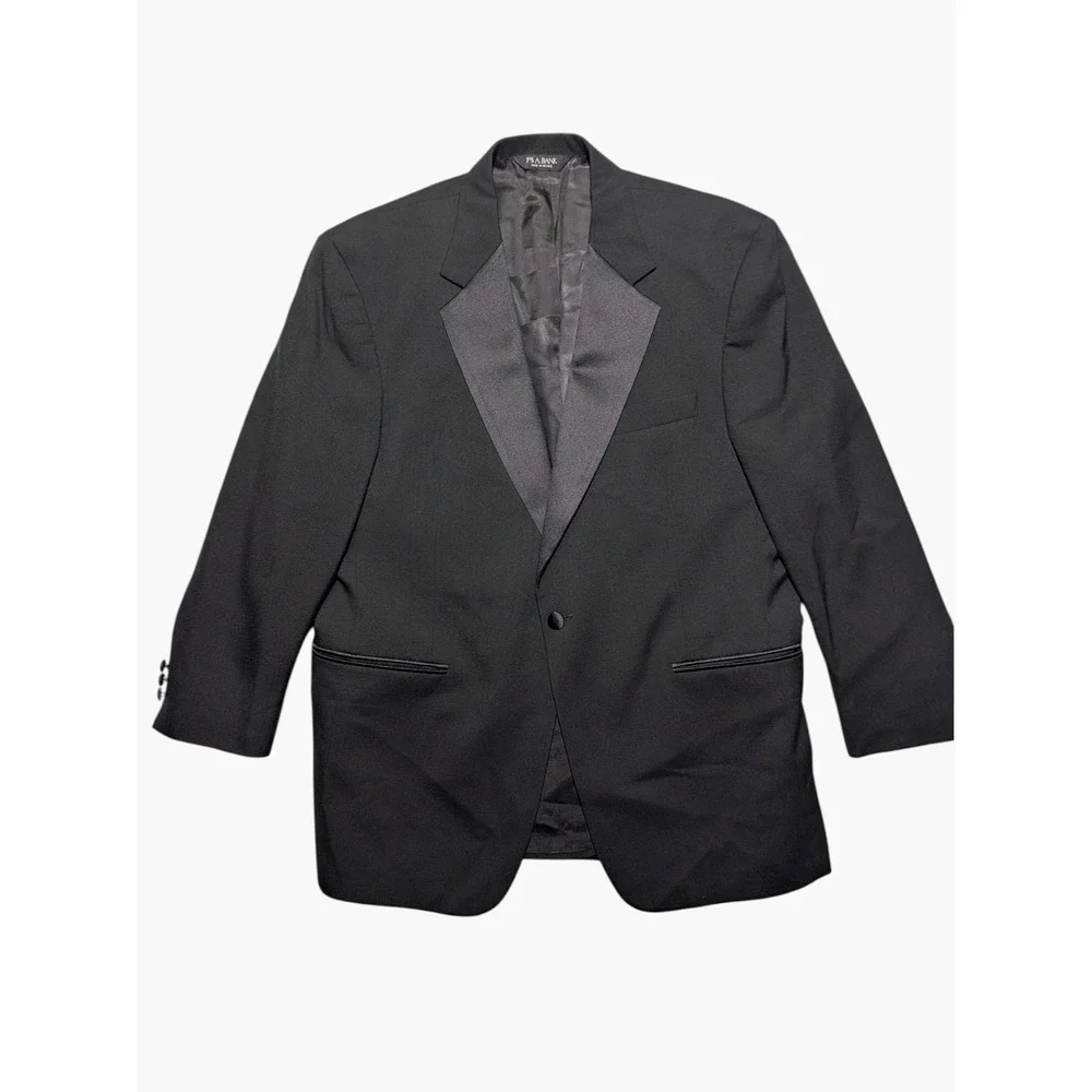Vintage Jos A Bank Tuxedo‎ Jacket 42 Short Black Satin Lapel Wool